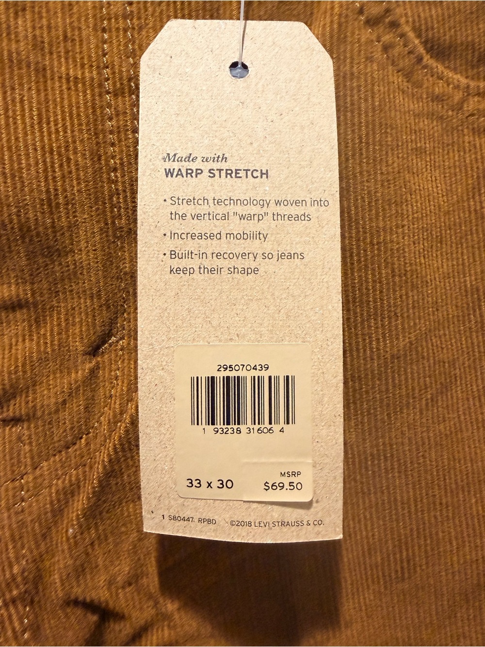 Levi’s 502 Regular Taper Corduroy Pants NWT Warp Stretch Brown 33x30 - Picture 7 of 14